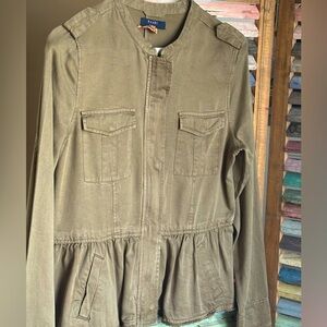 Kaari Blue Olive Peplum Utility Jacket. Women’s Sz-M. Military | Cropped EUC